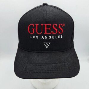 GUESS Los Angeles Black Snapback Hat with Red Spellout Logo EUC